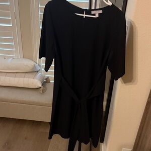 Black Short Sleeve Tie-Waist Dress